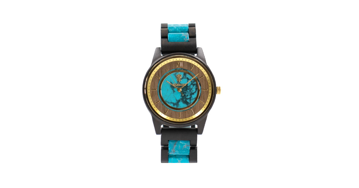 【新商品情報】ターコイズとサンダルウッドの木製腕時計 40mm 男性向け Anmut