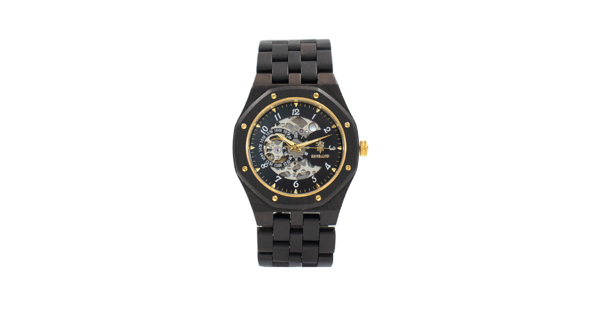 【新商品情報】自動巻き木製腕時計 ブラック文字盤 エボニーウッド 46mm 男性向け Meteor Ebony Wood