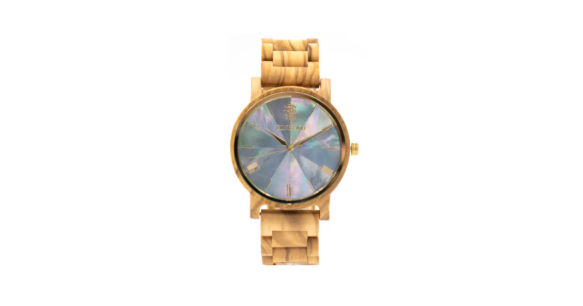 【新商品情報】天然貝木製腕時計 40mm 男性向け Reise Mother of pearl & Olive