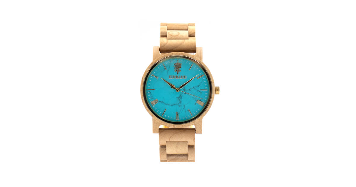【新商品情報】ターコイズとメイプルウッドの木製腕時計 40mm 男性向け Reise
