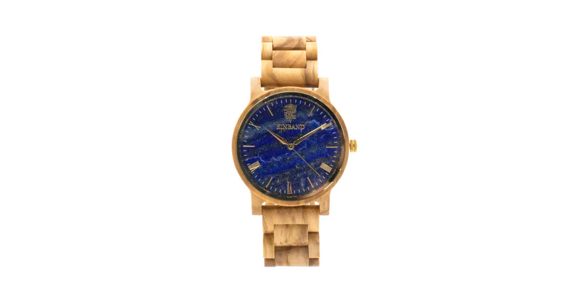 【新商品情報】ラピスラズリとオリーブの木製腕時計 40mm 男性向け Reise