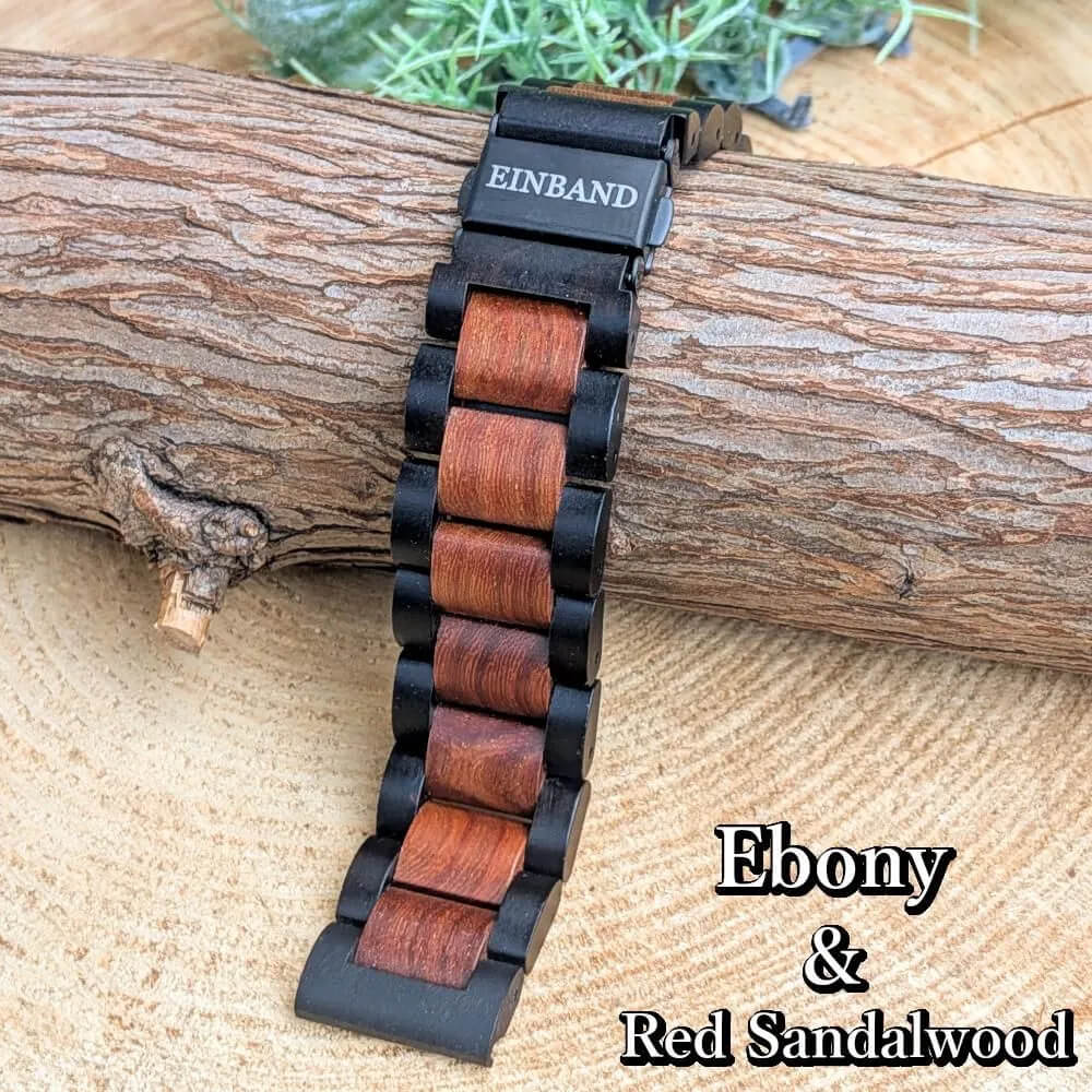 エボニーウッドとレッドサンダルウッドの天然木バンド 20mm幅専用 スマートウォッチ対応
