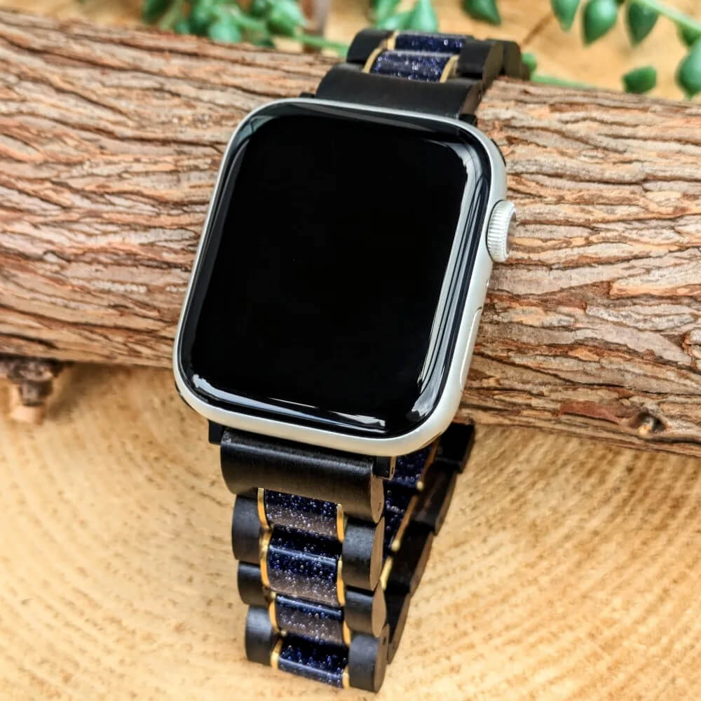 ブルーサンドストーンとエボニーウッドのアップルウォッチバンド
