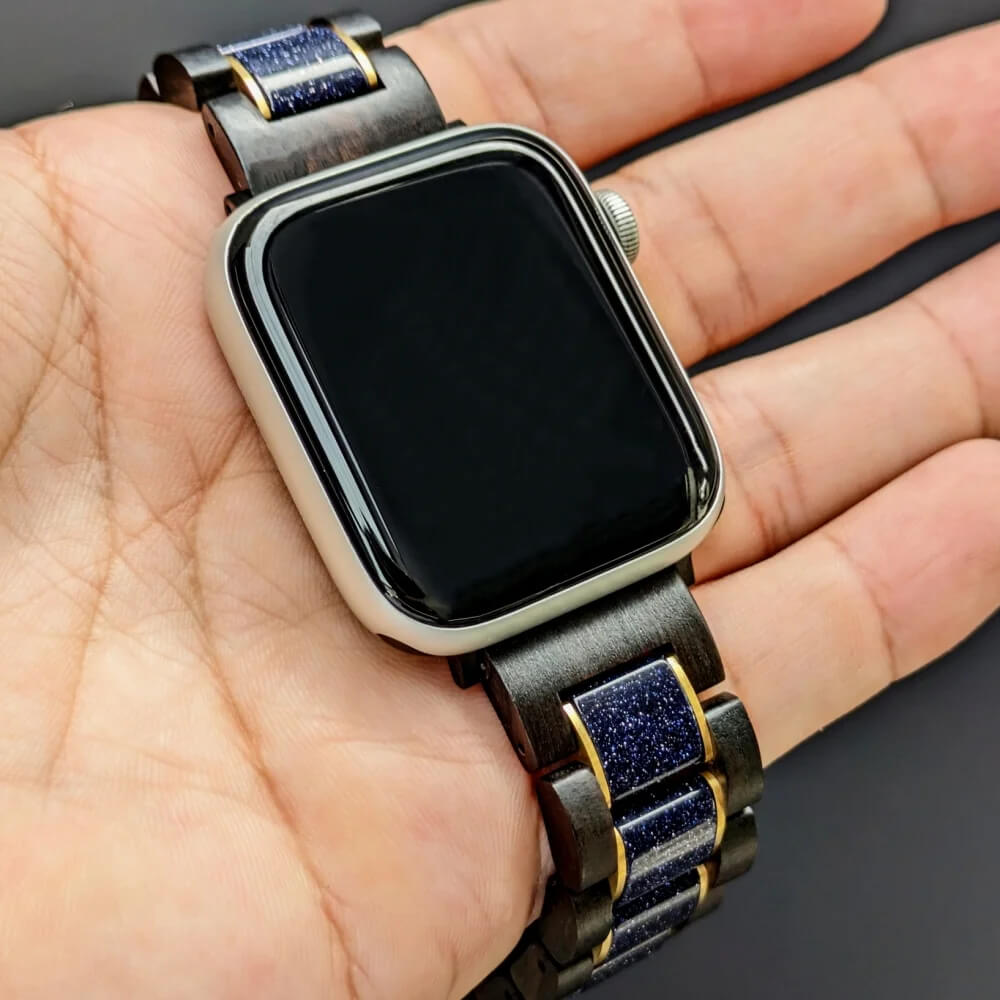 ブルーサンドストーンとエボニーウッドのアップルウォッチバンド