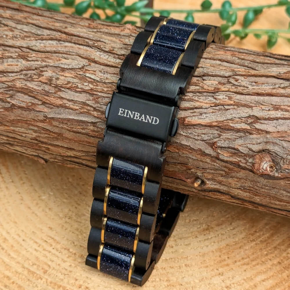 ブルーサンドストーンとエボニーウッドのグーグルピクセルウォッチバンド