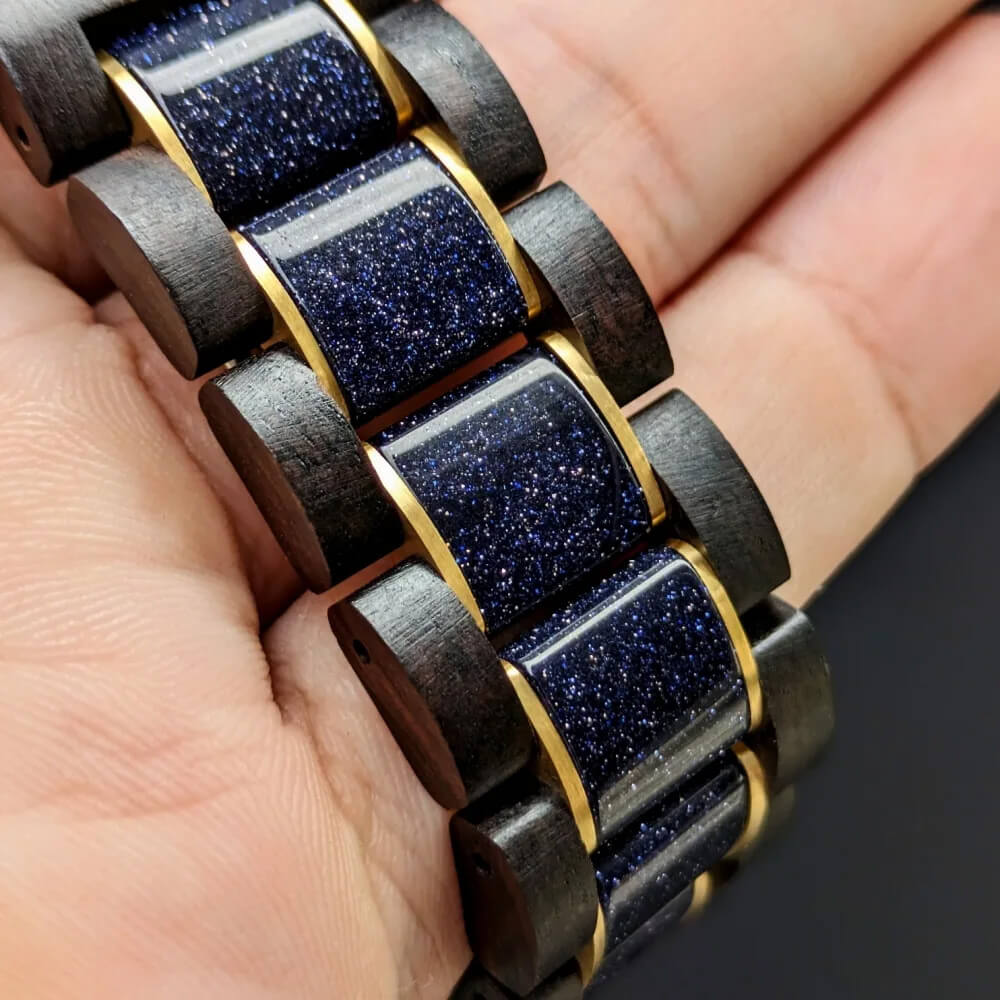 ブルーサンドストーンとエボニーウッドのグーグルピクセルウォッチバンド