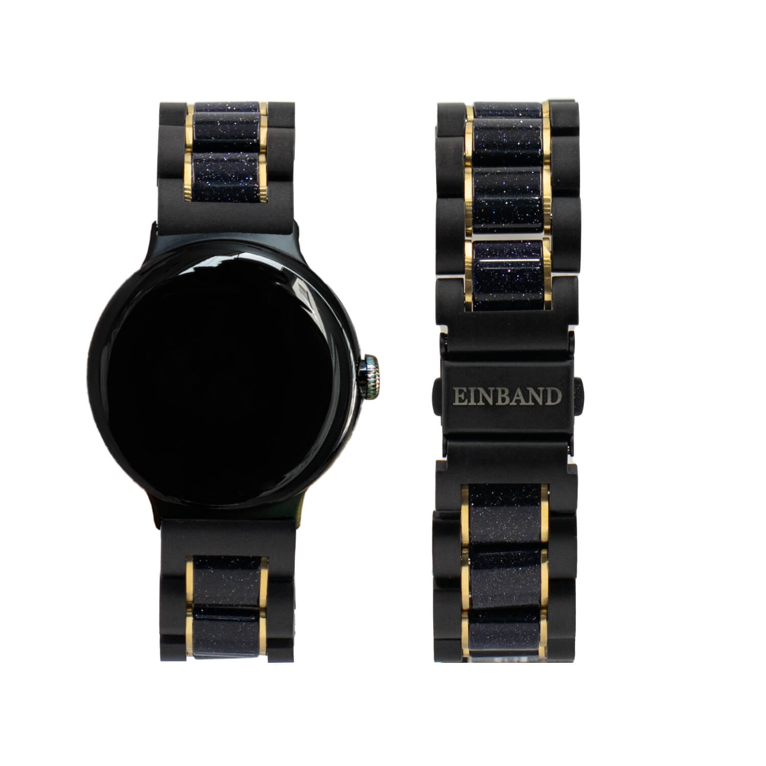 ブルーサンドストーンとエボニーウッドのグーグルピクセルウォッチバンド