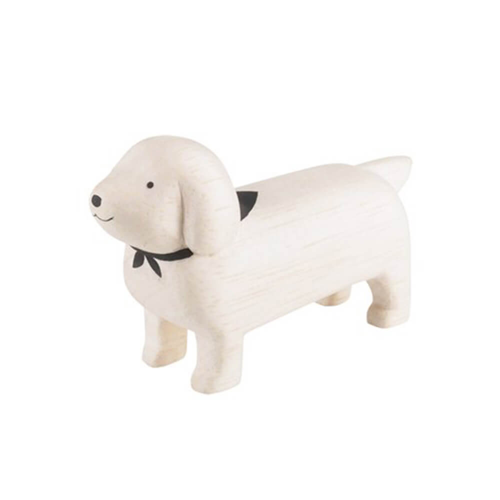 Pole Pole Animal Dachshund White Wood Carved Animal