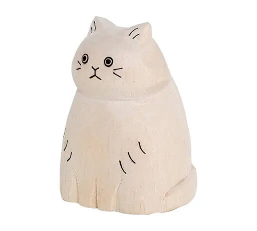 ぽれぽれ動物 ロングヘアシロネコ 木彫りの動物