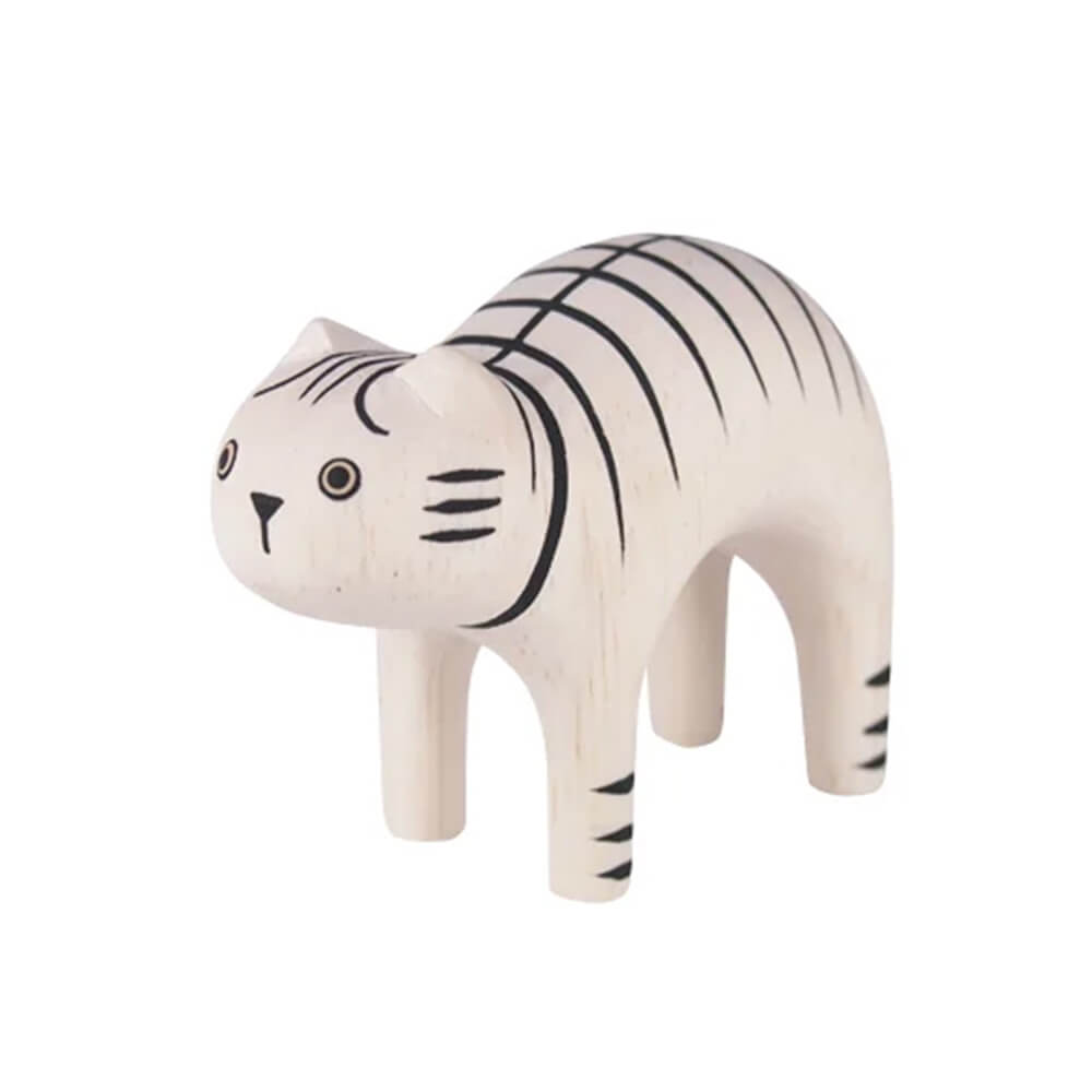 Pole Pole Animal Tabby Cat Wood Carved Animal