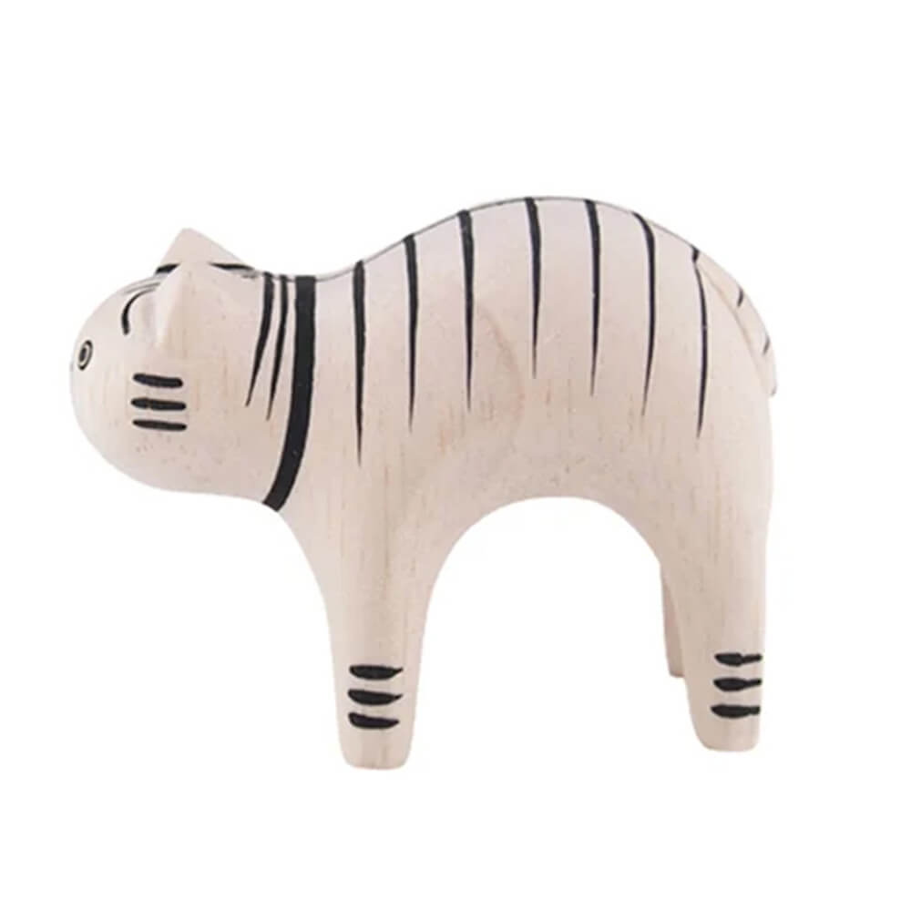 Pole Pole Animal Tabby Cat Wood Carved Animal