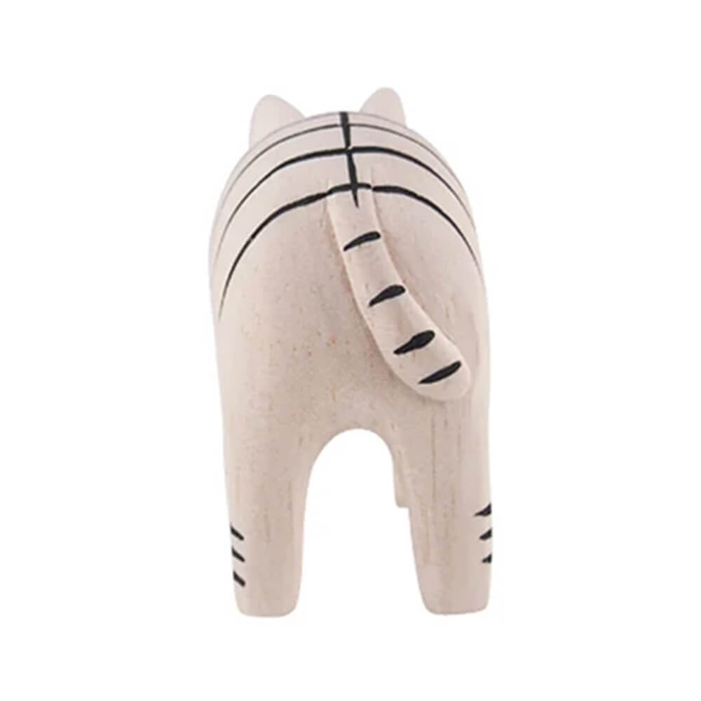 Pole Pole Animal Tabby Cat Wood Carved Animal