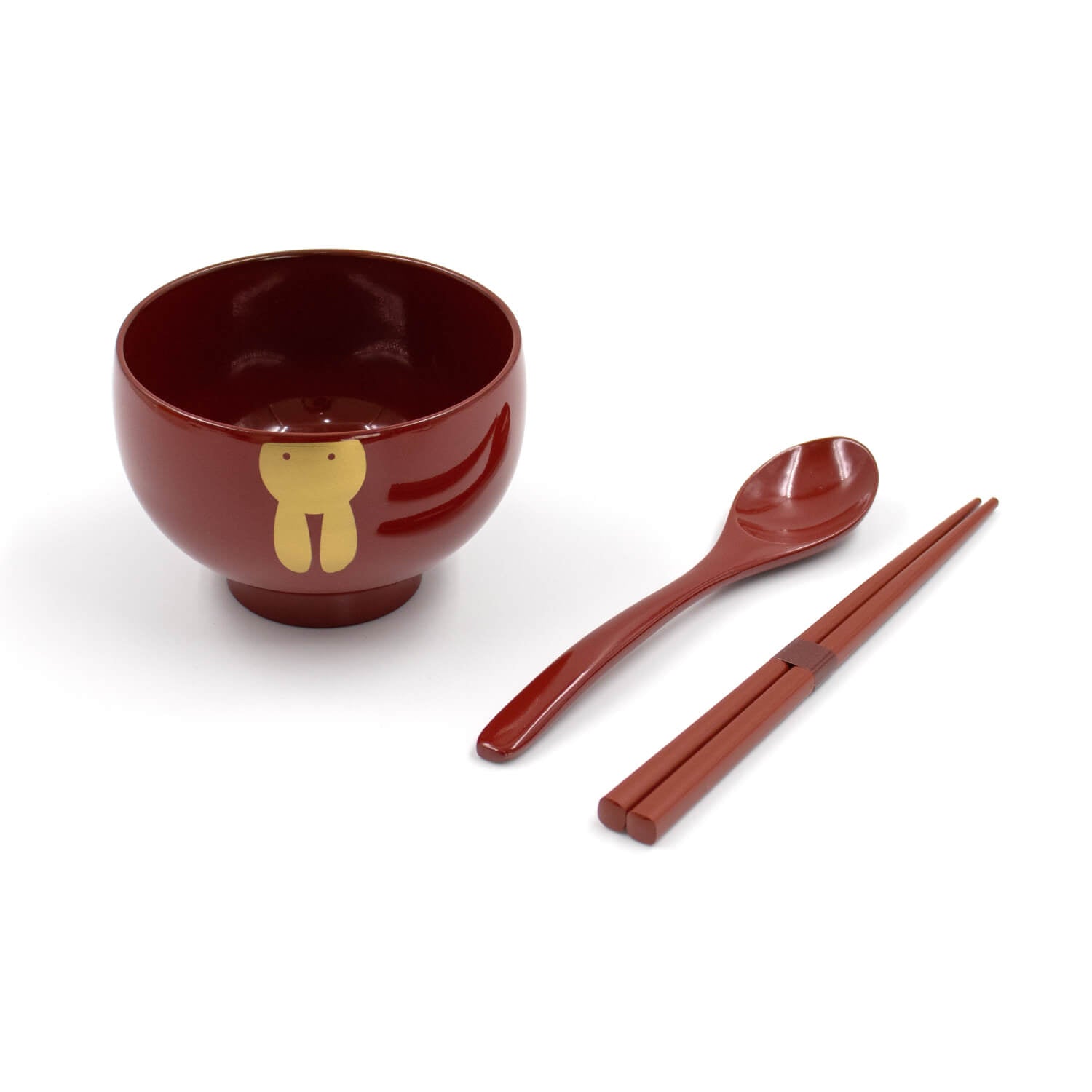 うさぎベビー椀 朱色セット(スプーン・箸)