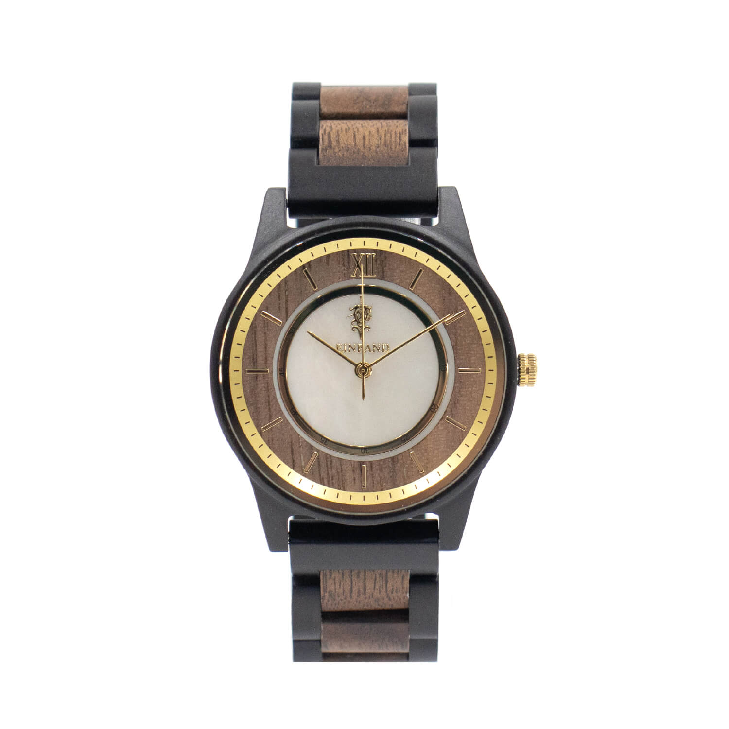 マザーオブパールとエボニー&クルミの木製腕時計 40mm 男性向け Anmut