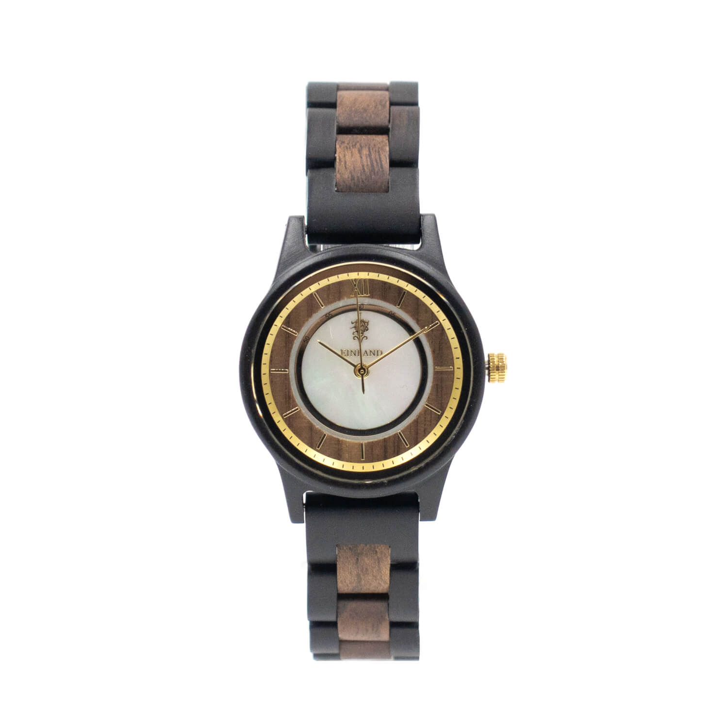 マザーオブパールとエボニー＆クルミの木製腕時計 32mm 女性向け Anmut