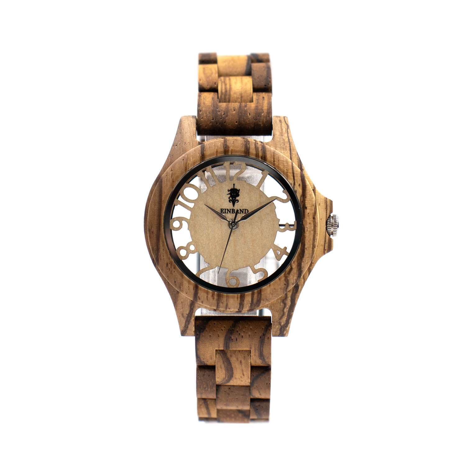 スケルトン仕様 ゼブラウッドの木製腕時計 34mm 女性向け Freiheit Zebrawood