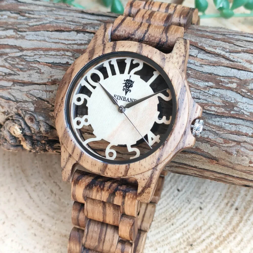 スケルトン仕様 ゼブラウッドの木製腕時計 40mm 男性向け Freiheit Zebrawood
