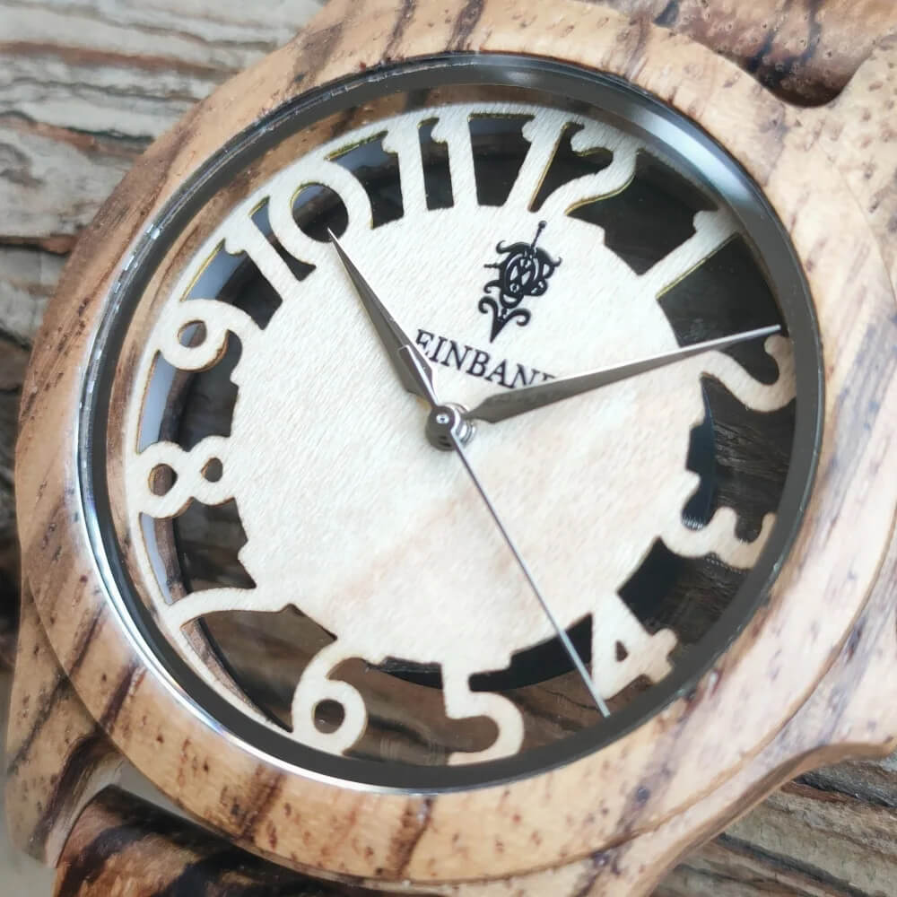 スケルトン仕様 ゼブラウッドの木製腕時計 40mm 男性向け Freiheit Zebrawood