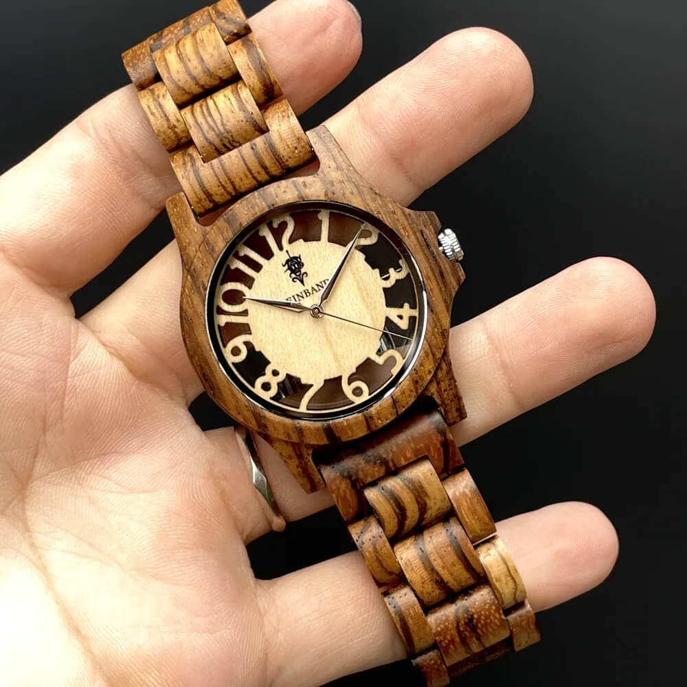 スケルトン仕様 ゼブラウッドの木製腕時計 40mm 男性向け Freiheit Zebrawood