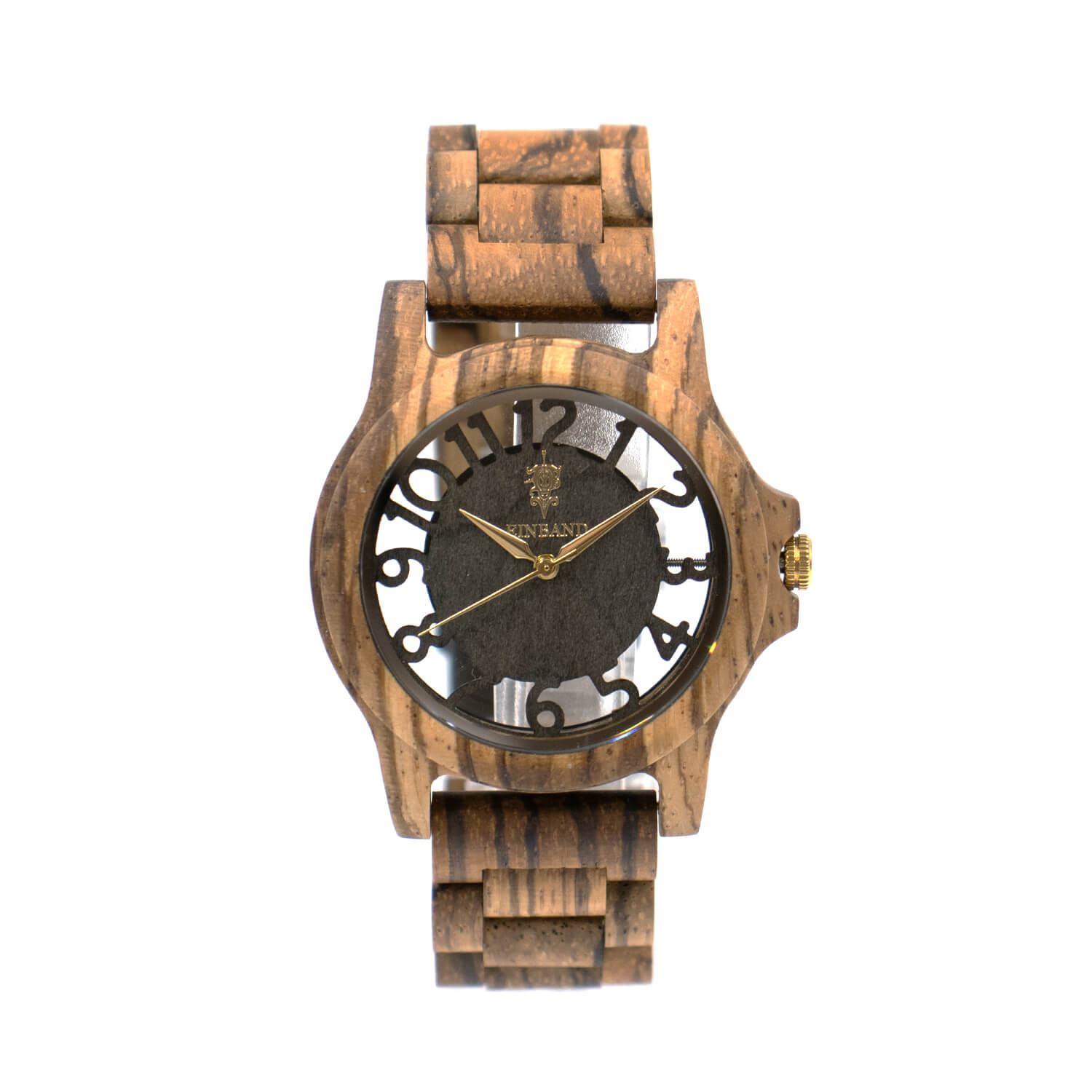 スケルトン仕様 ゼブラウッドの木製腕時計 サンダルウッド文字盤 40mm 男性向け Freiheit Zebrawood