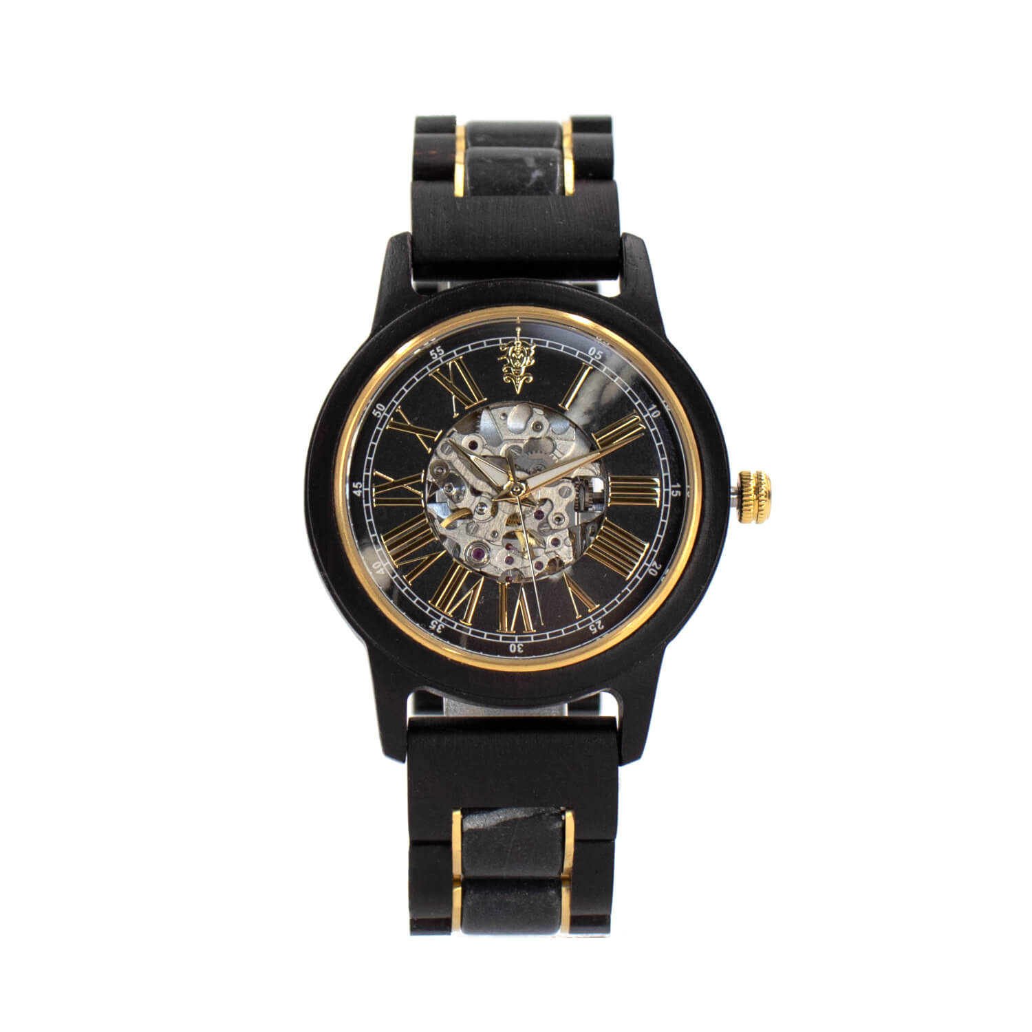 ブラックマルキーナとエボニーウッドの自動巻き木製腕時計 40mm 男性向け Frieden