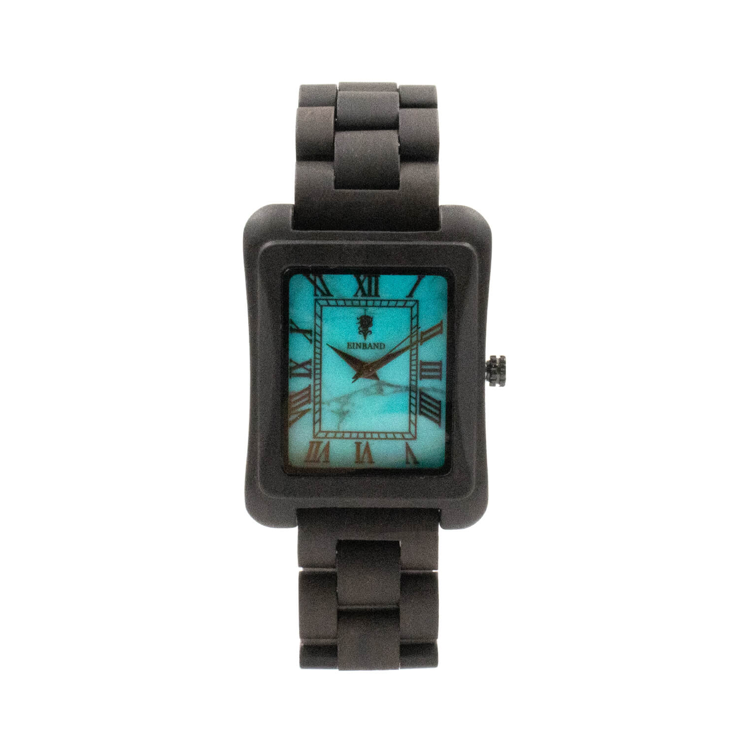 スクエア木製腕時計 ターコイズ文字盤 44×34mm 男性向け Licht Sandalwood