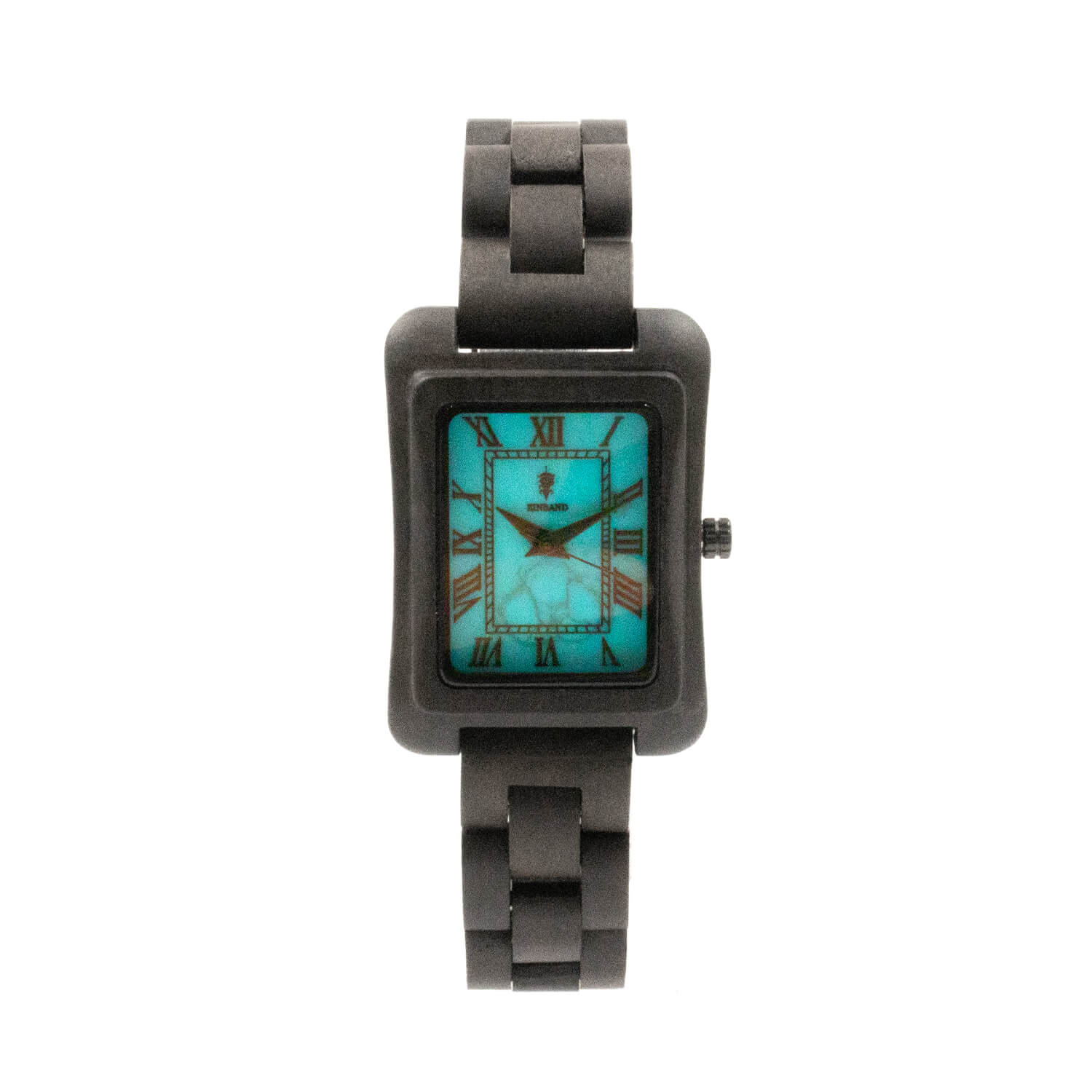 スクエア木製腕時計 ターコイズ文字盤 36×26mm 女性向け Licht Sandalwood