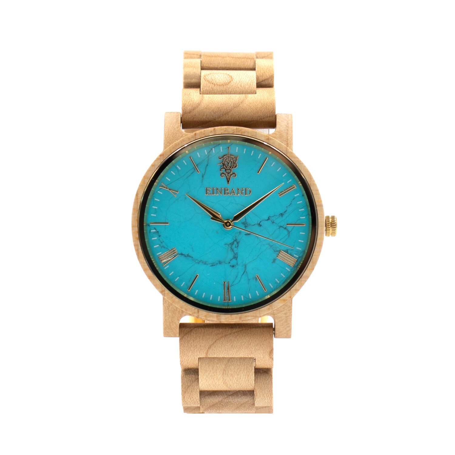 ターコイズとメイプルウッドの木製腕時計 40mm 男性向け Reise