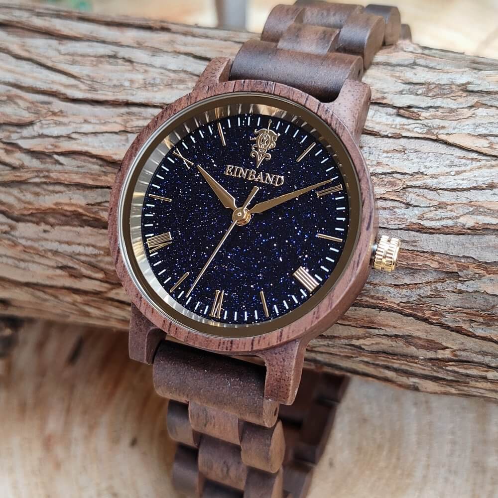 ブルーサンドストーンの木製腕時計 32mm 女性向け Reise Blue sandstone × Walnut