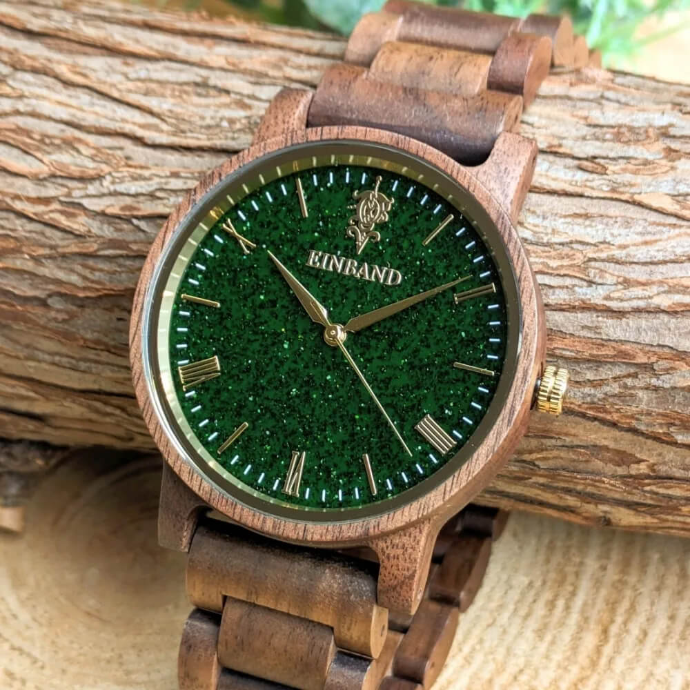 グリーンサンドストーンとクルミの木製腕時計 40mm 男性向け Reise Green sandstone × Walnut