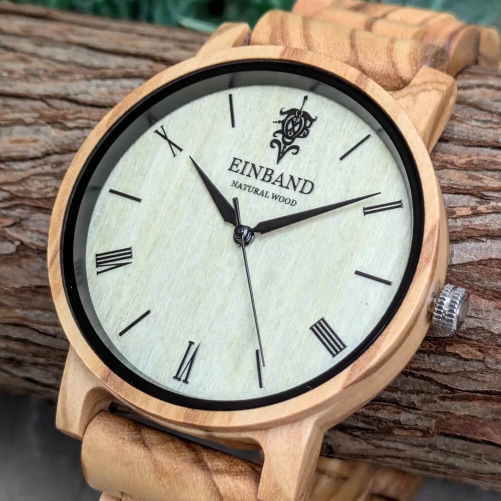 オリーブの木製腕時計 40mm 男性向け Reise Olive