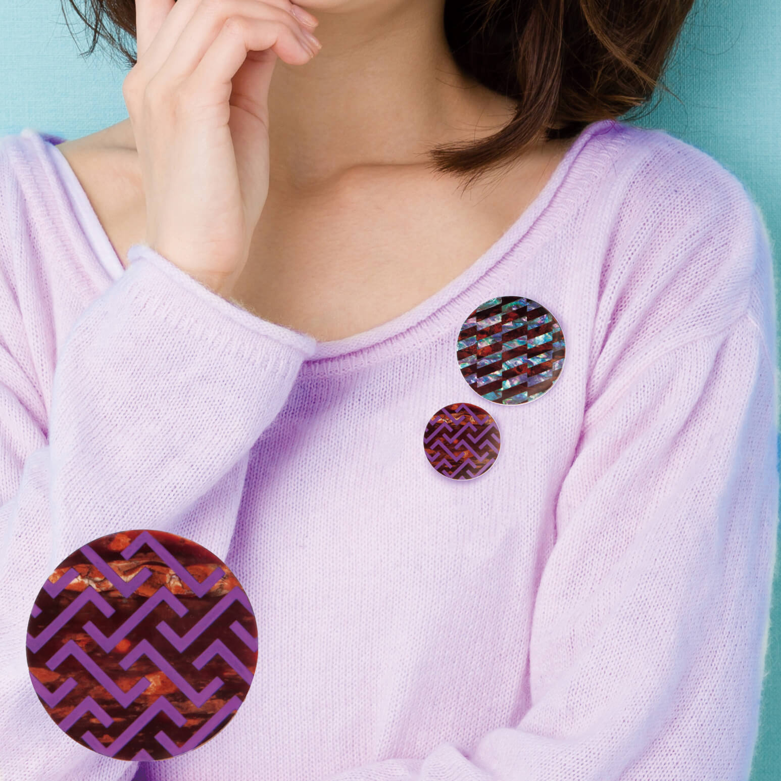 KAVERS 紗綾形(紫) 秋田の伝統工芸 樺細工のブローチ