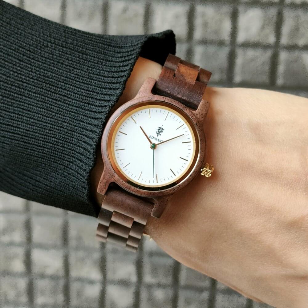 クルミの木製腕時計 32mm 女性向け Glanz WHITE
