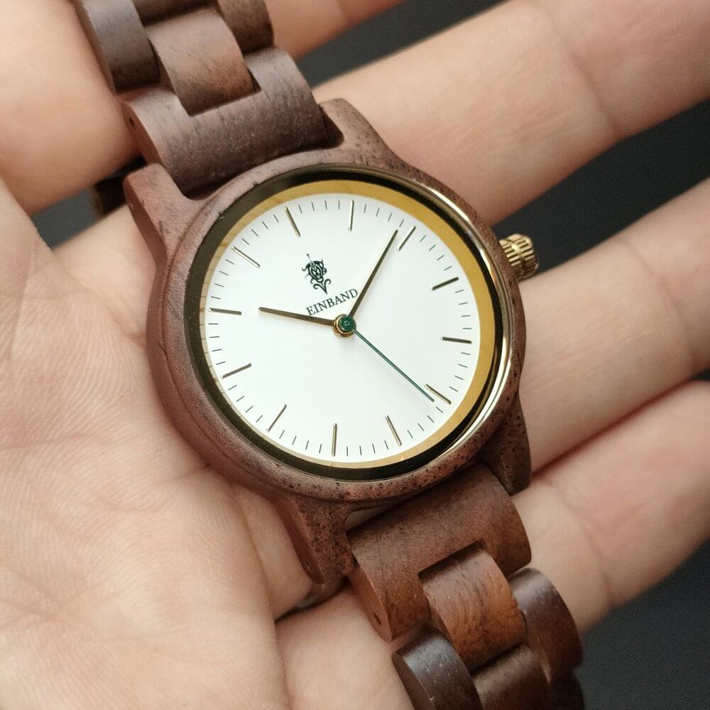 クルミの木製腕時計 32mm 女性向け Glanz WHITE