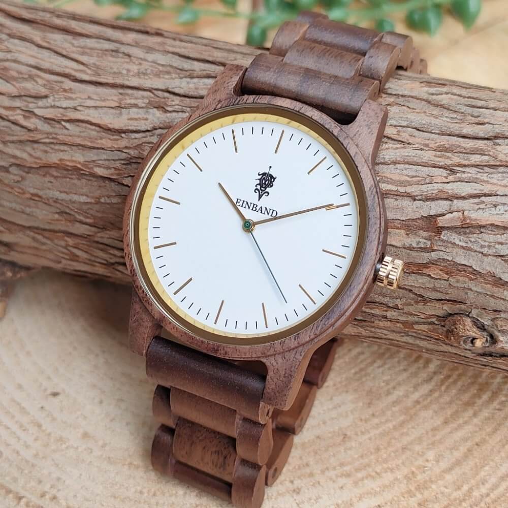 クルミの木製腕時計 40mm 男性向け Glanz WHITE