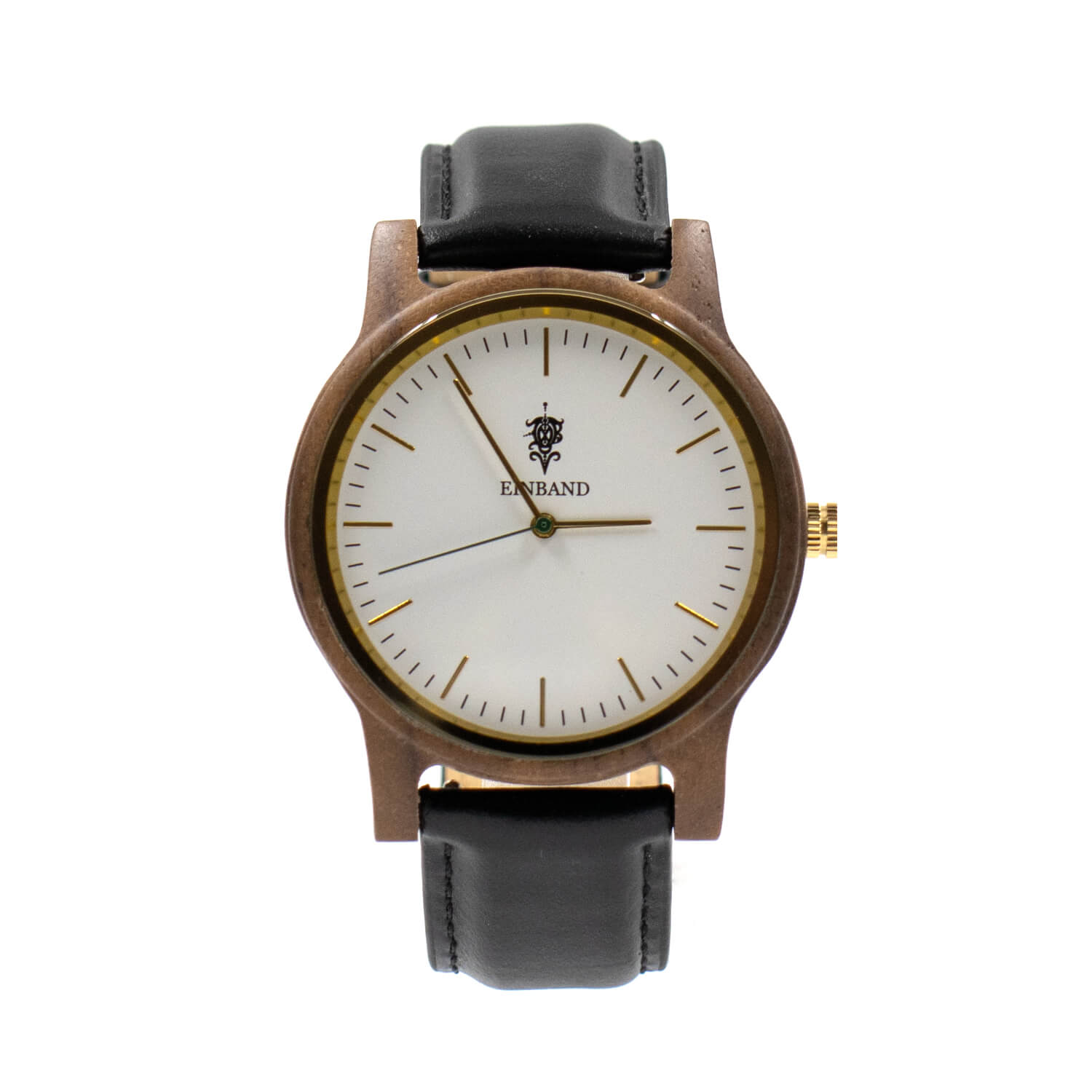 クルミの木製腕時計 40mm 男性向け Glanz WHITE 本革レザーベルト