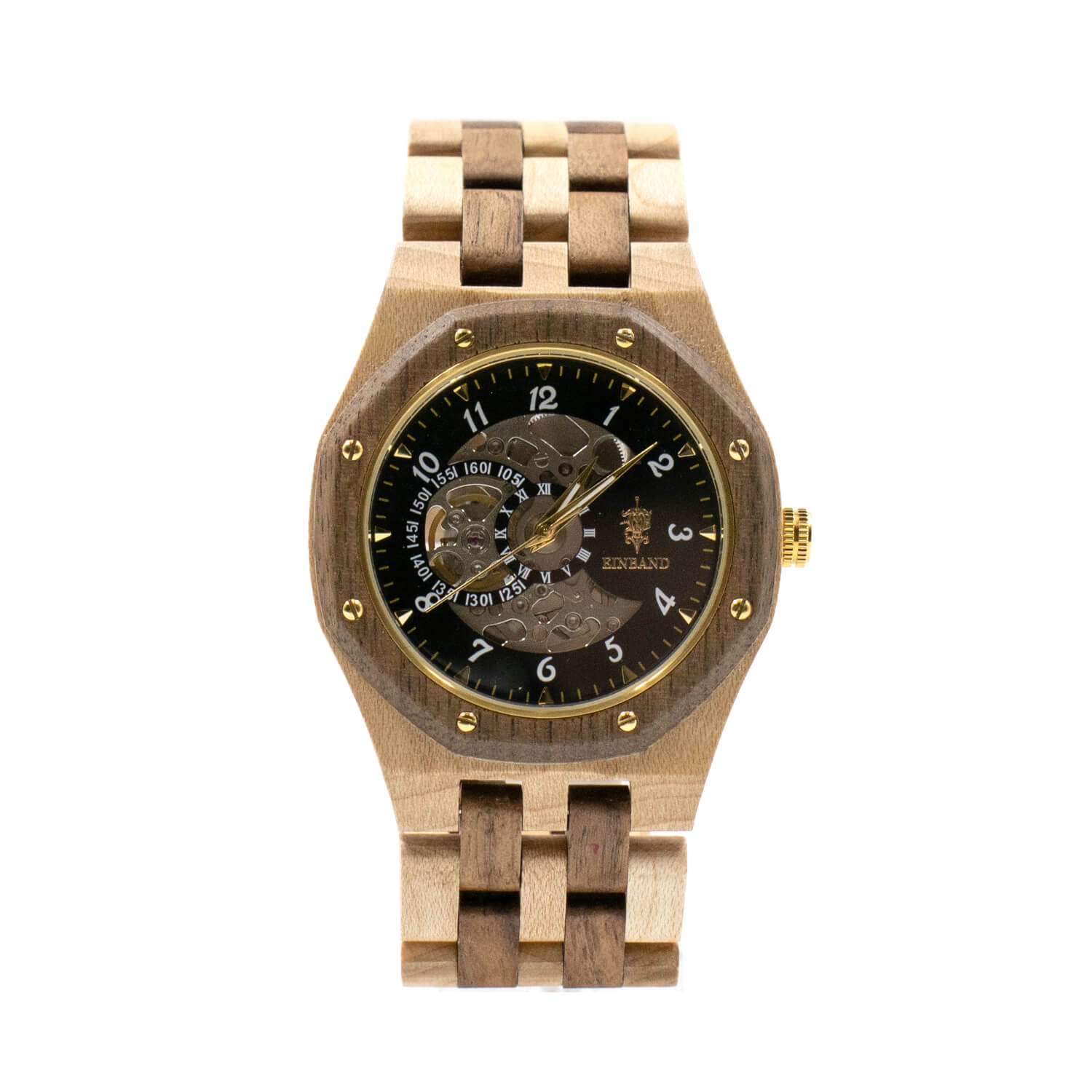 自動巻き木製腕時計 ブラック文字盤 46mm 男性向け Meteor Walnut & Maple wood