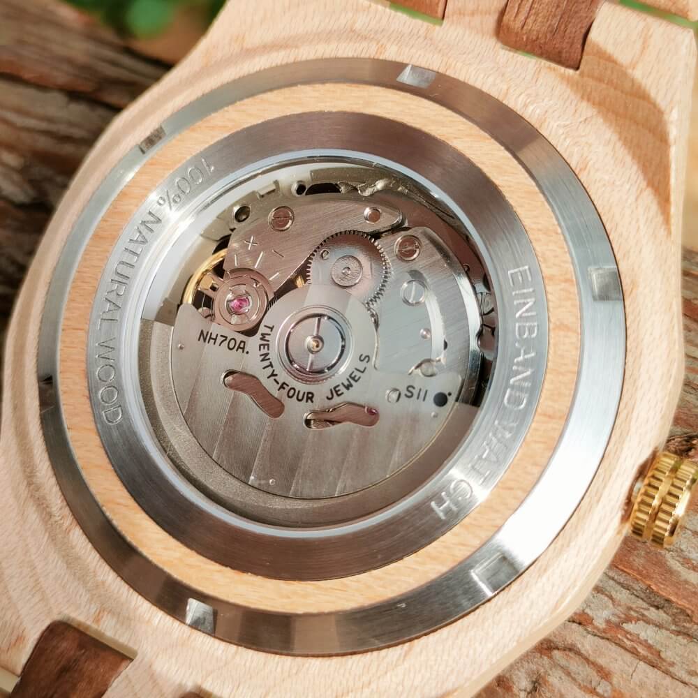 自動巻き木製腕時計 ブラック文字盤 46mm 男性向け Meteor Walnut & Maple wood