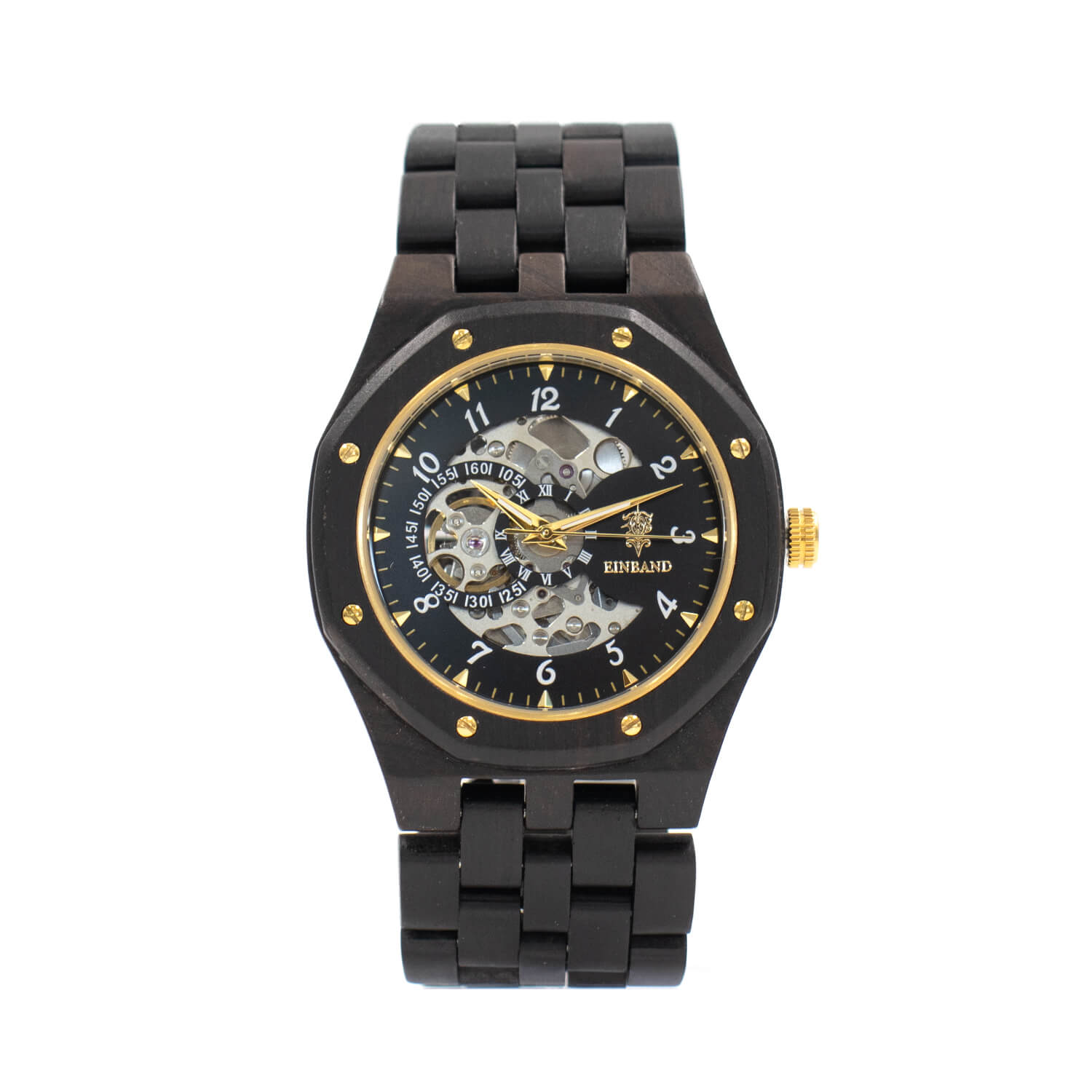 自動巻き木製腕時計 ブラック文字盤 エボニーウッド 46mm 男性向け Meteor Ebony Wood