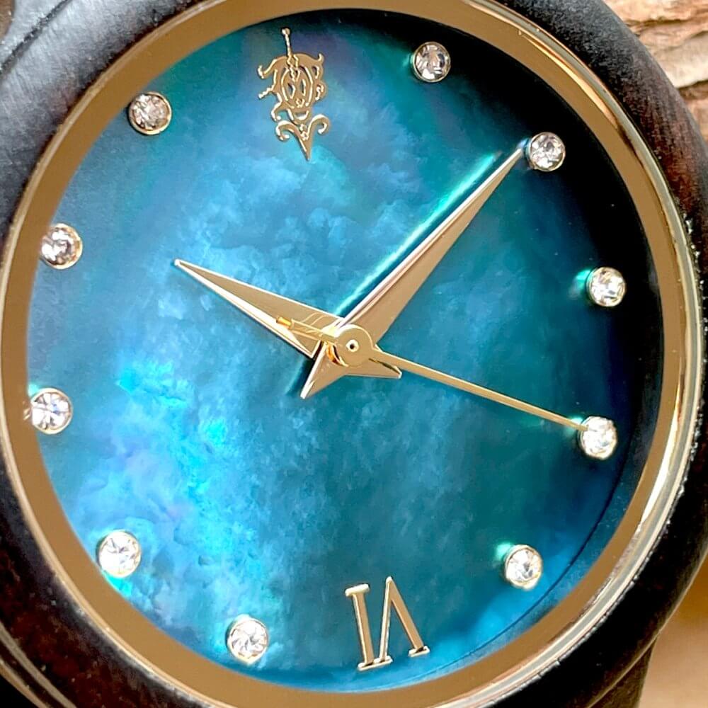 天然貝木製腕時計 34mm 女性向け Ebony wood × Mother of pearl