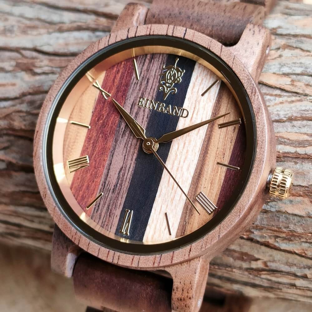 Wooden watch using 5 natural woods 32mm for women Reise Mix Wood × Walnut