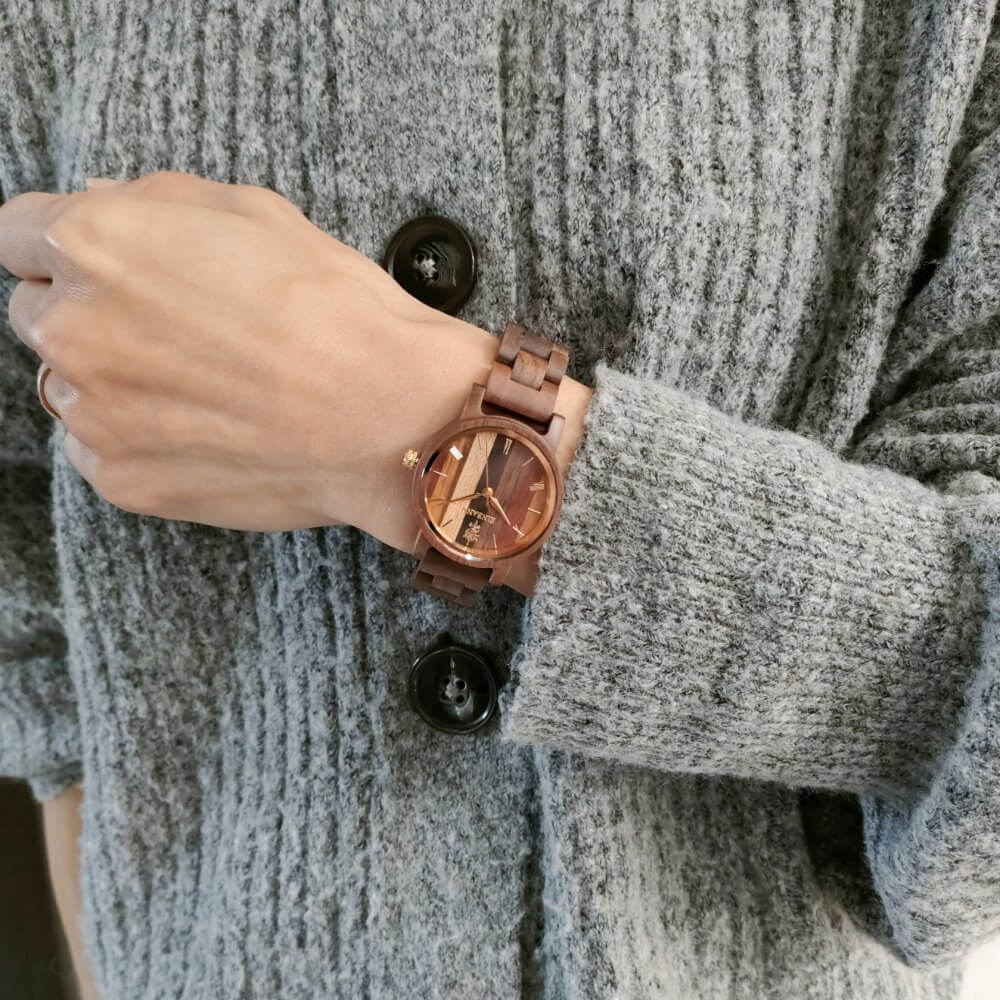Wooden watch using 5 natural woods 32mm for women Reise Mix Wood × Walnut