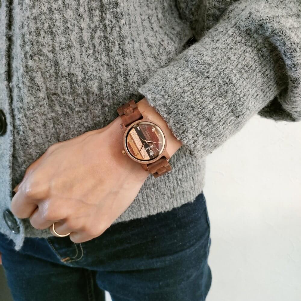 Wooden watch using 5 natural woods 32mm for women Reise Mix Wood × Walnut