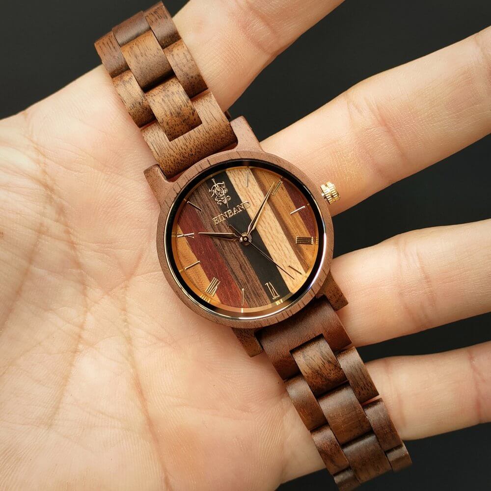 Wooden watch using 5 natural woods 32mm for women Reise Mix Wood × Walnut