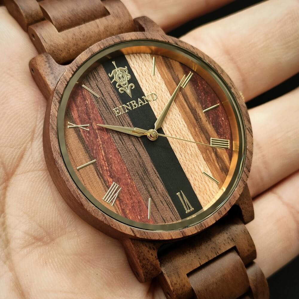 5つの天然木を使用した木製腕時計 40mm 男性向け Reise Mix Wood × Walnut