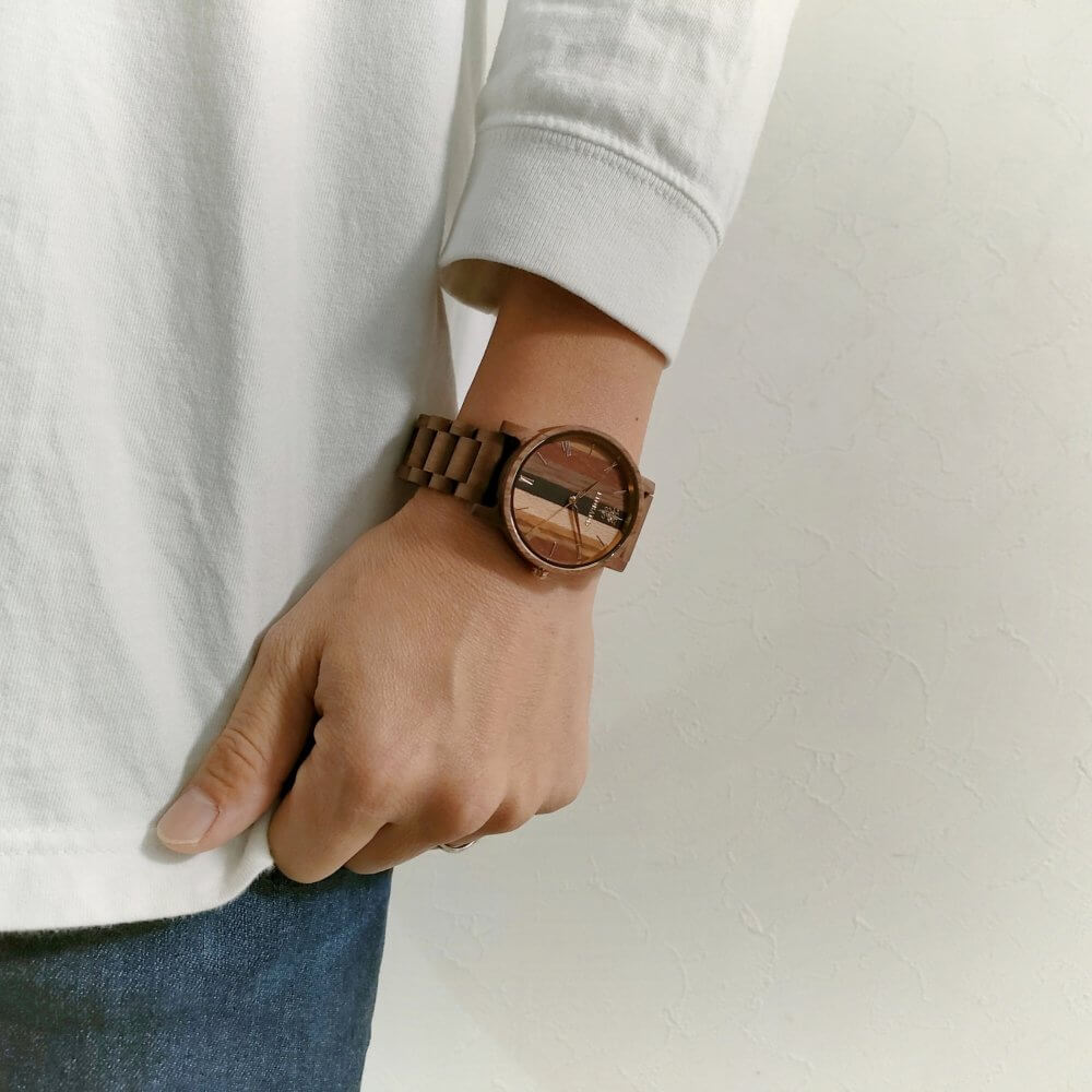 Wooden watch using 5 natural woods 40mm for men Reise Mix Wood × Walnut