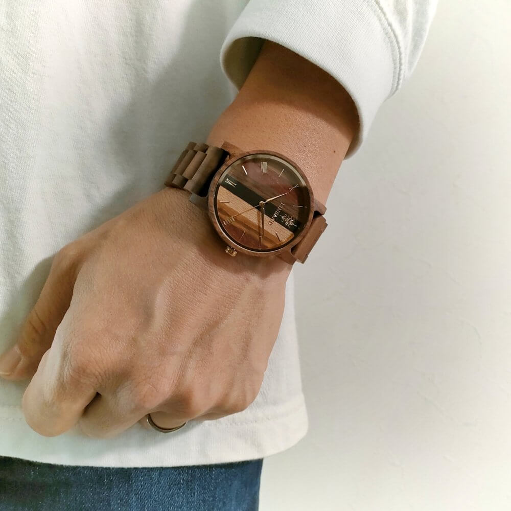 Wooden watch using 5 natural woods 40mm for men Reise Mix Wood × Walnut