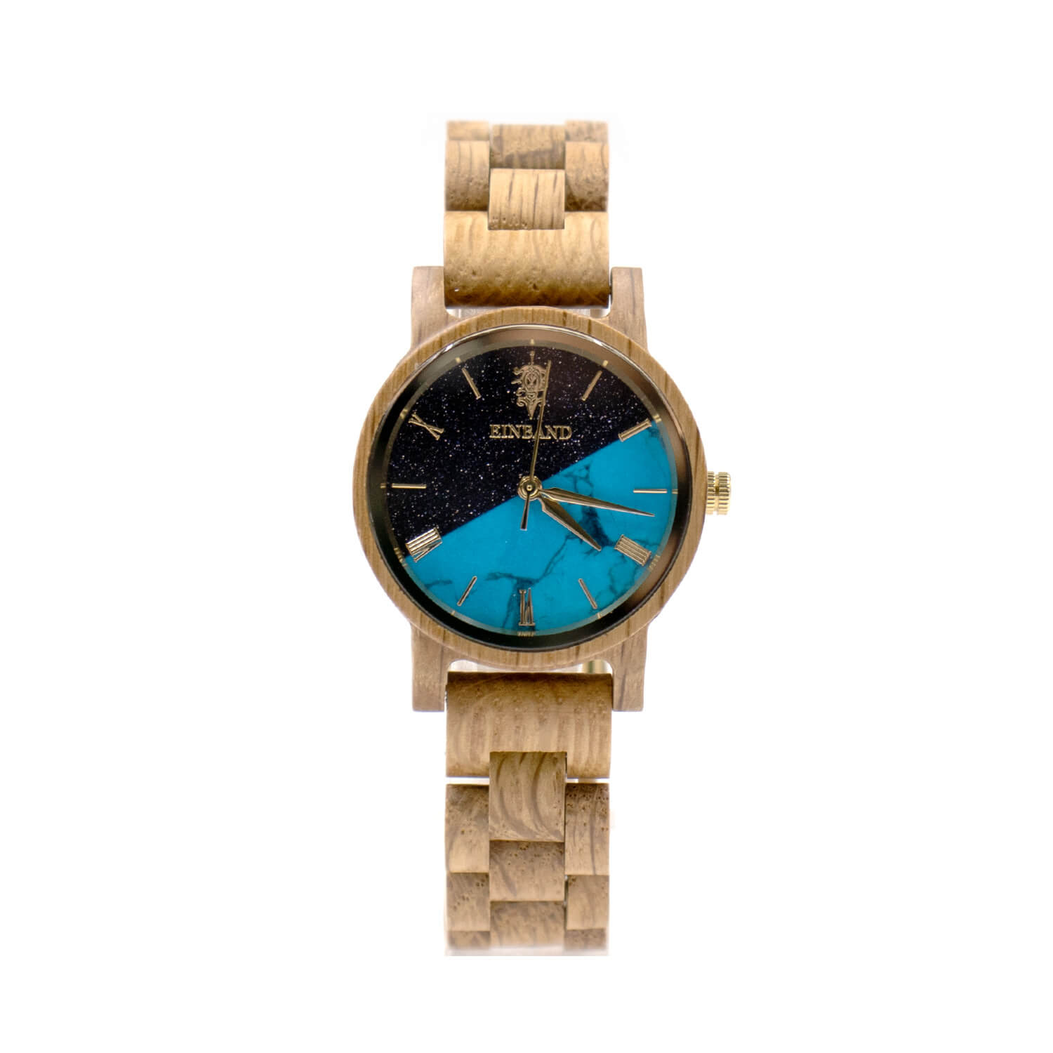 ターコイズの木製腕時計 32mm 女性向け Reise Blue sandstone × Turquoise & Oak Wood