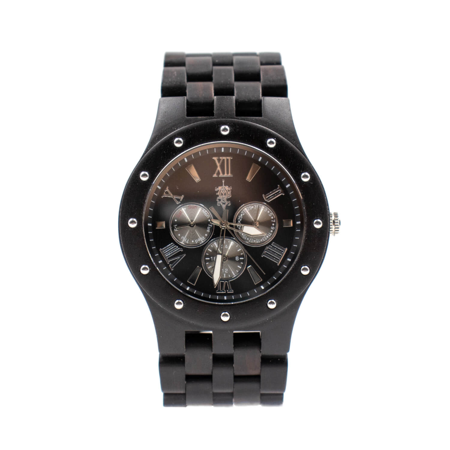 マルチカレンダー木製腕時計 46mm 男性向け Sand Ebony