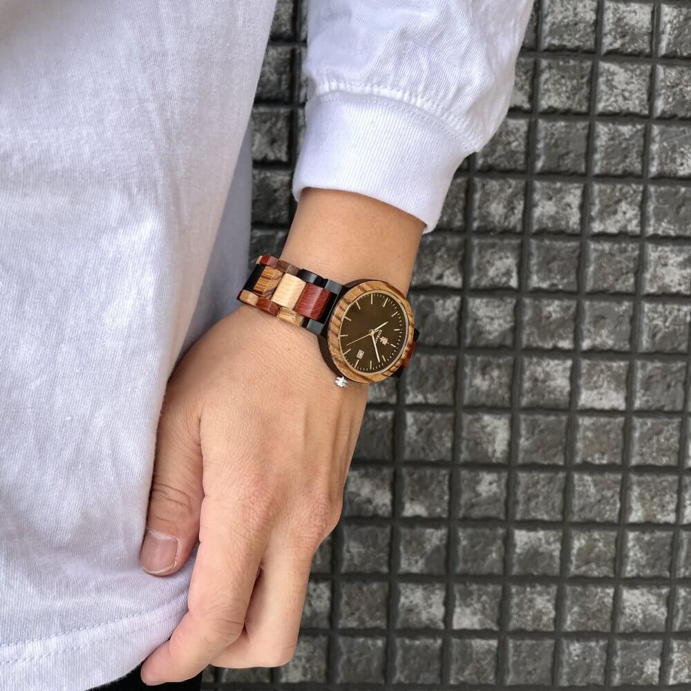 エボニーウッドの木製腕時計 40mm 男性向け Schatz エボニーウッド文字盤